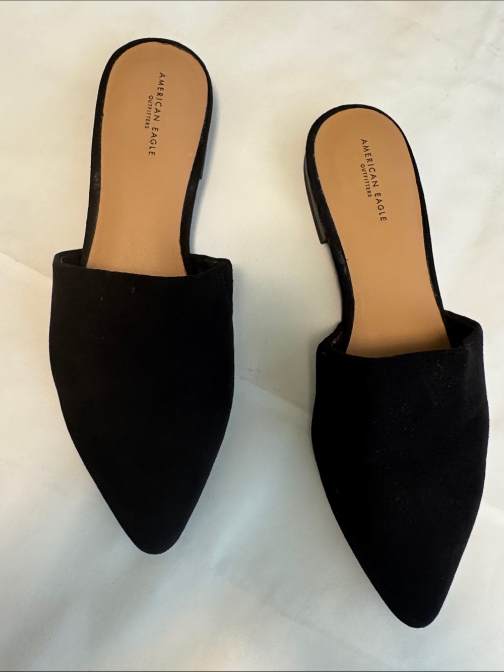American Eagle Outfitters Black Suede Pointed-Toe Slip-On Mules